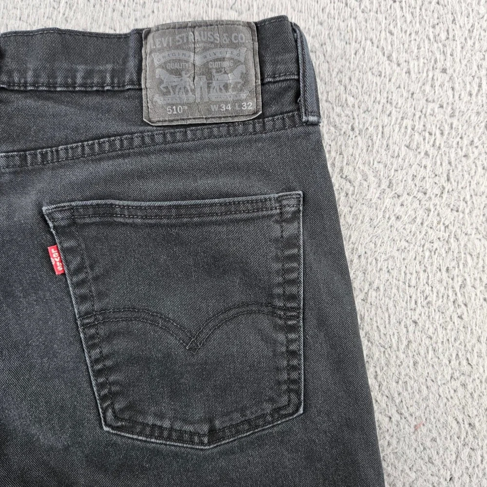 Levis 510 Skinny Jeans Mens 34x32 Black Stretch‎ Denim Western Work Pants